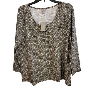 J Jill Black Coin Geometric Print Cotton Top